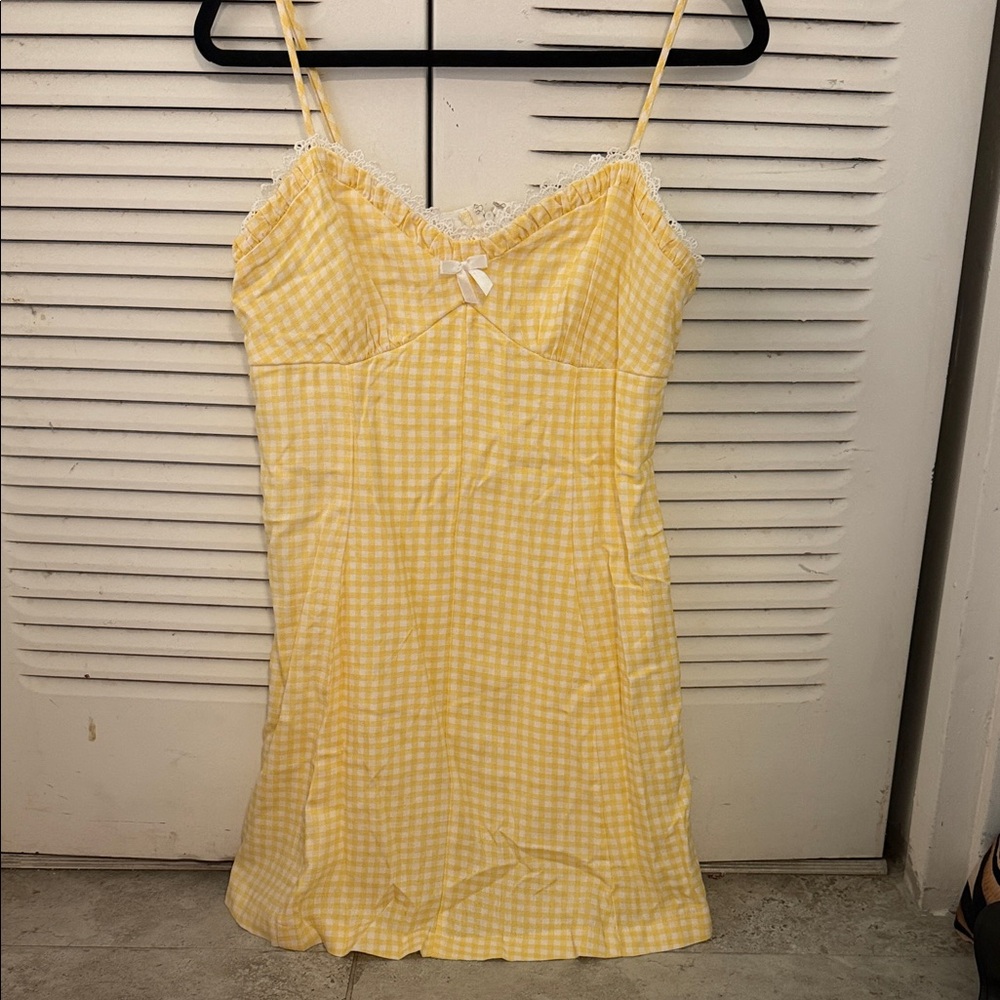 Yellow Gingham Slip Mini Dress #047